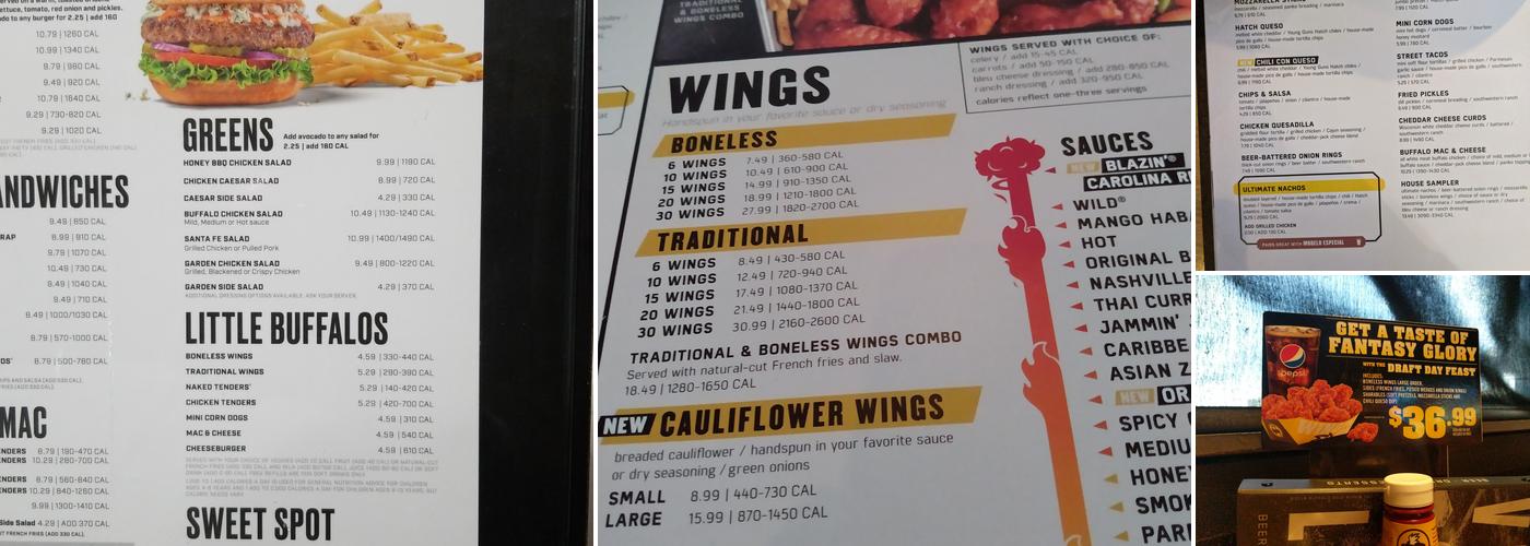Buffalo Wild Wings Menu