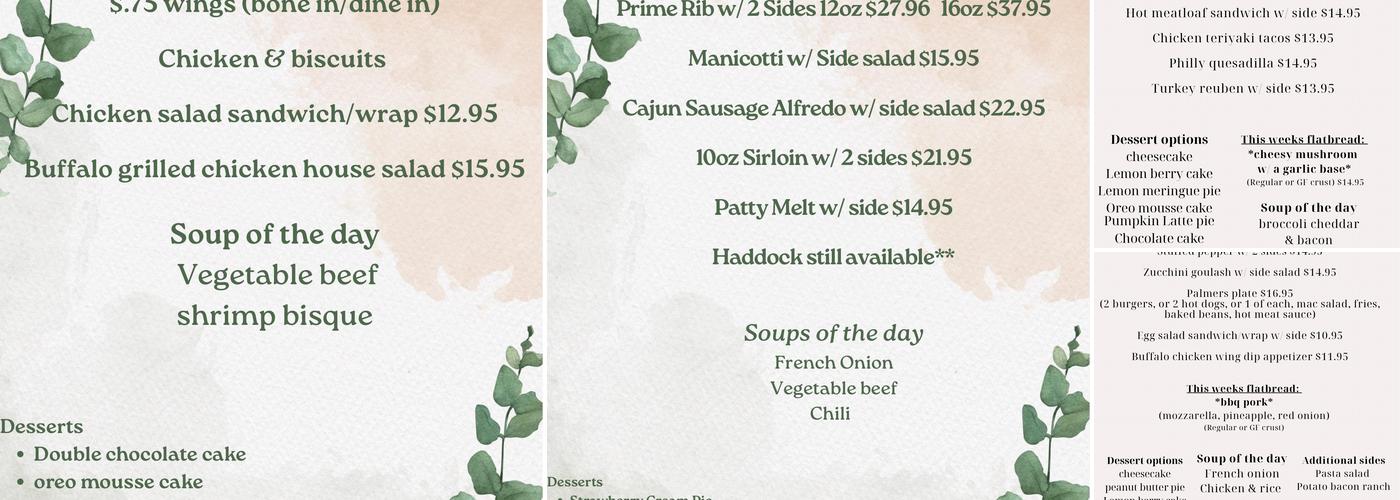 Palmers Last Stop Menu