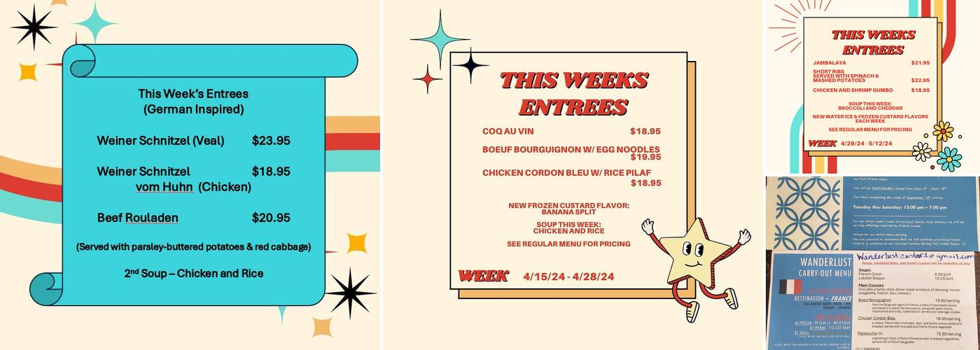 Wanderlust Custard & Carryout Cuisine Menu