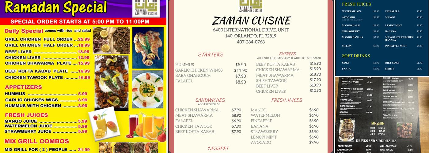Zaman Mediterranean Grill Menu