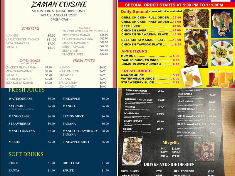 Zaman Mediterranean Grill Menu