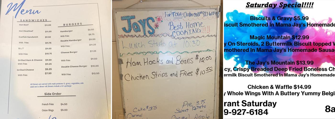Jay's Restaurant Menu