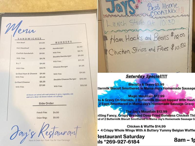 Jay's Restaurant Menu