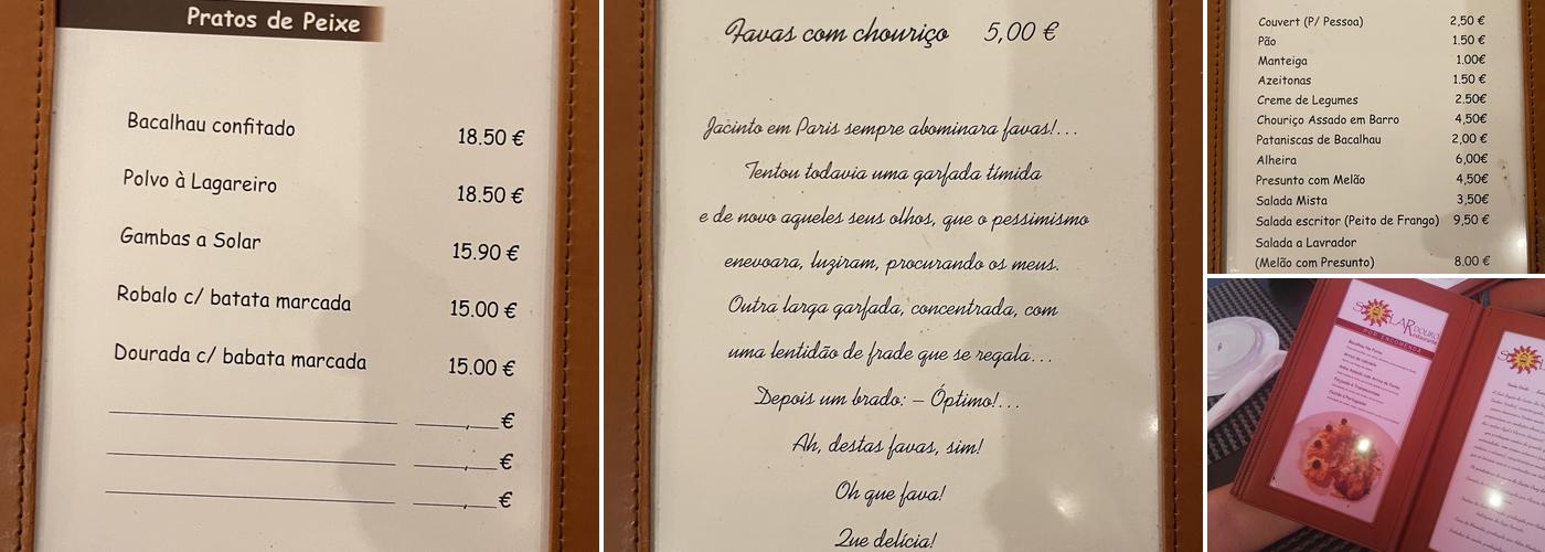 Solar Douro Menu