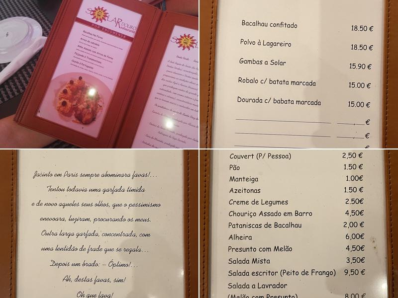 Solar Douro Menu