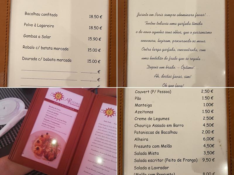 Solar Douro Menu