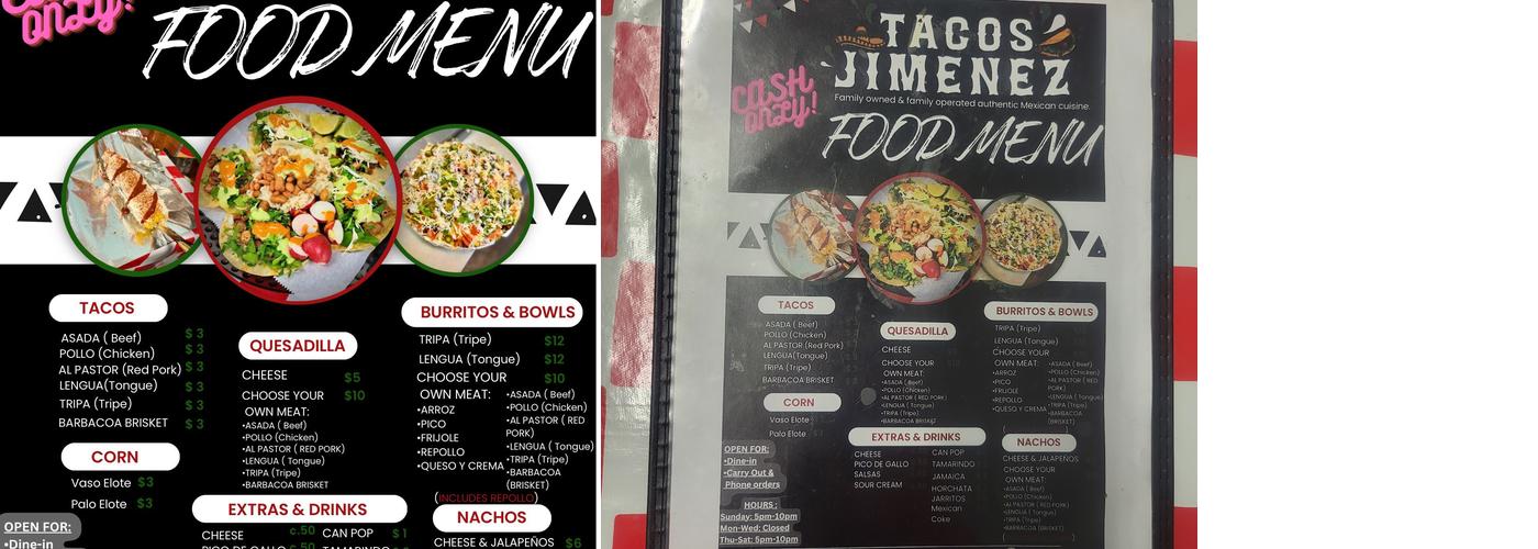 Tacos Jimenez Menu