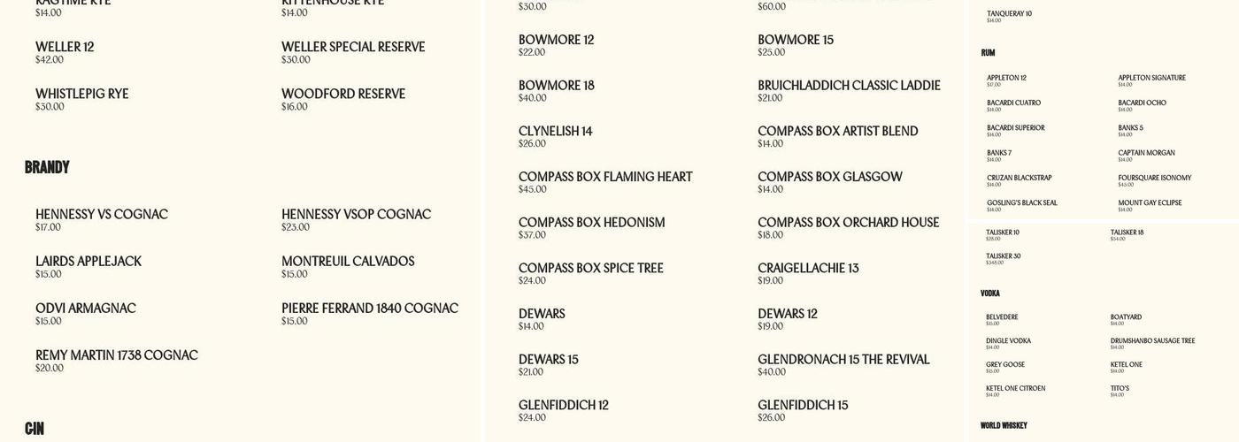 The Dead Rabbit Menu