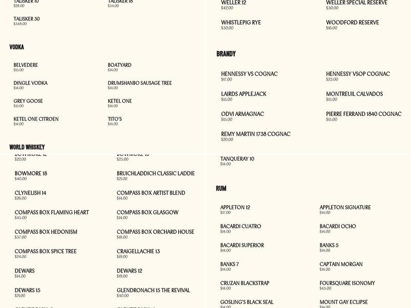 The Dead Rabbit Menu
