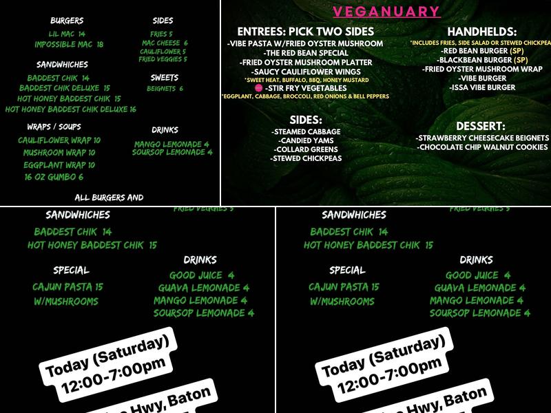 Vegan Friendly Foods Menu