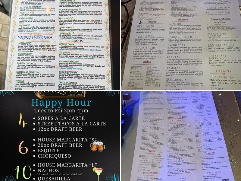Taques Bar & Grill Menu
