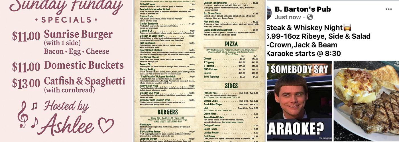 Barton's Pub Menu