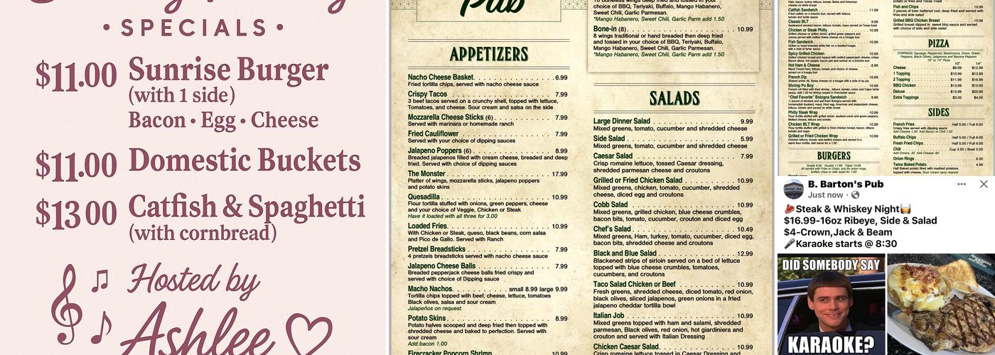 Barton's Pub Menu