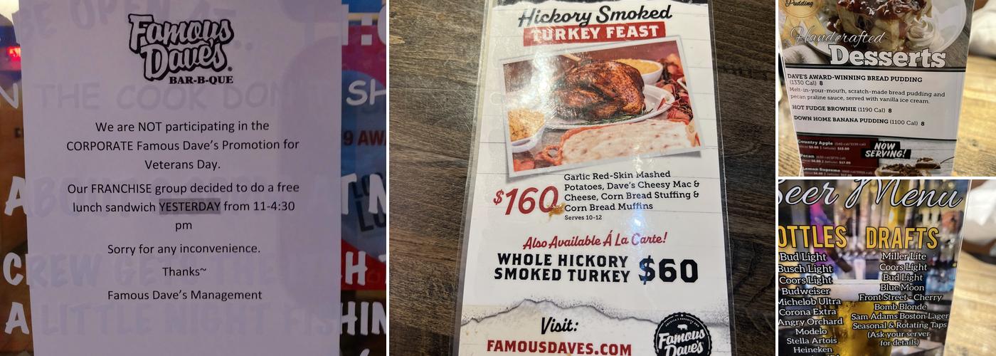 Famous Dave's Bar-B-Que Menu