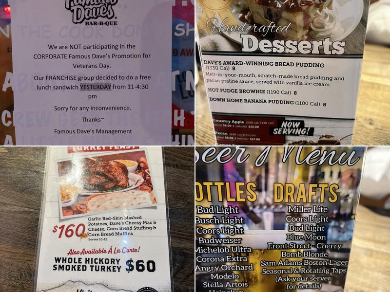 Famous Dave's Bar-B-Que Menu