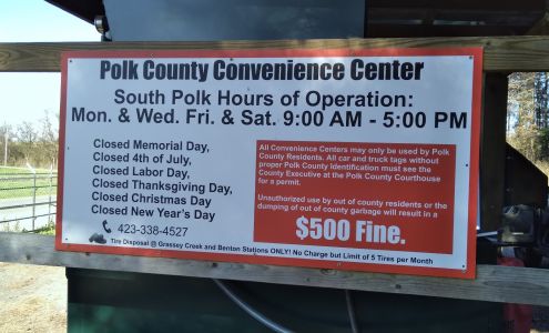 Polk County Sanitation South Polk Convenience Center 1030 Old Federal Rd, Old Fort Tennessee 37362