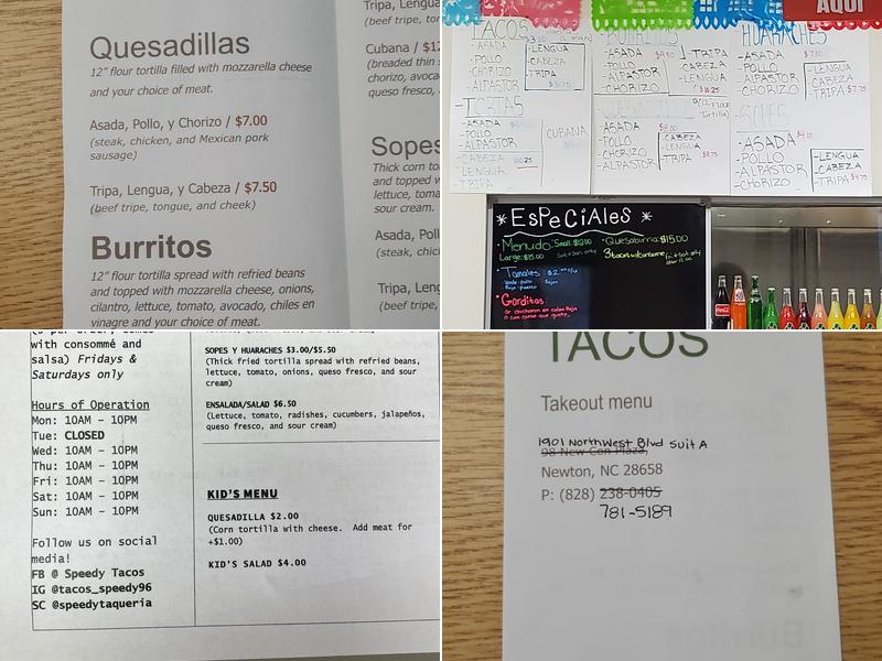 Speedy Tacos Menu