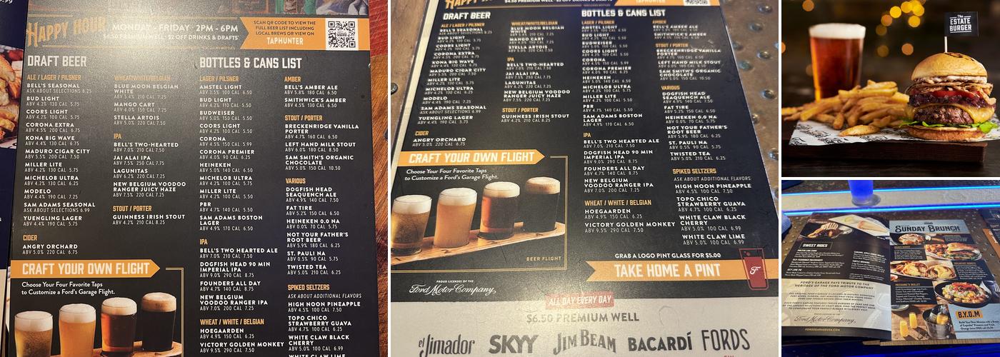Ford's Garage Plantation Menu