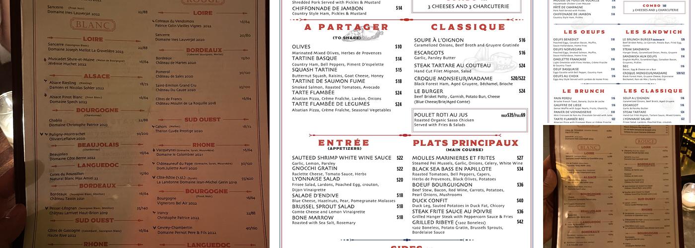 Vin Sur Vingt Bistro - Midtown East Menu