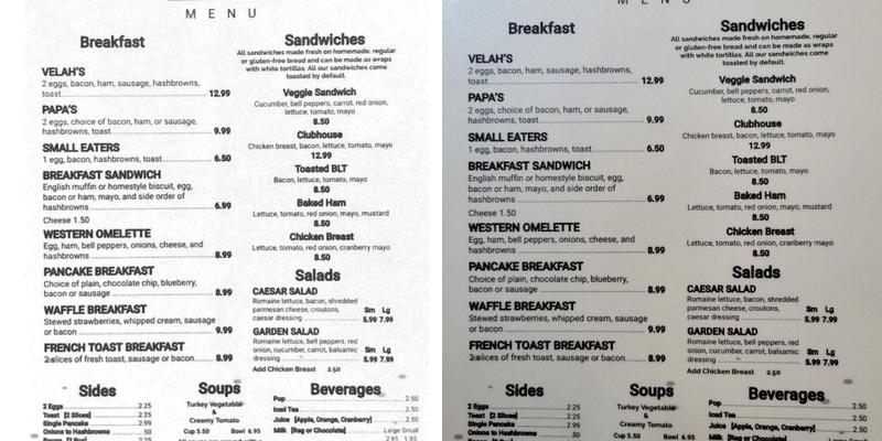 Double D Cafe Menu