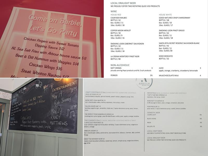 Arbour Restaurant & Lounge Menu