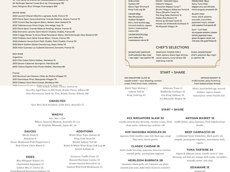 Prime Steak + Raw Bar Menu