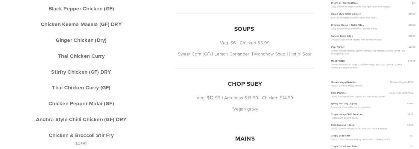 Chilli Peppers Calgary Menu