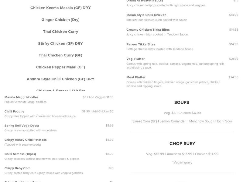 Chilli Peppers Calgary Menu