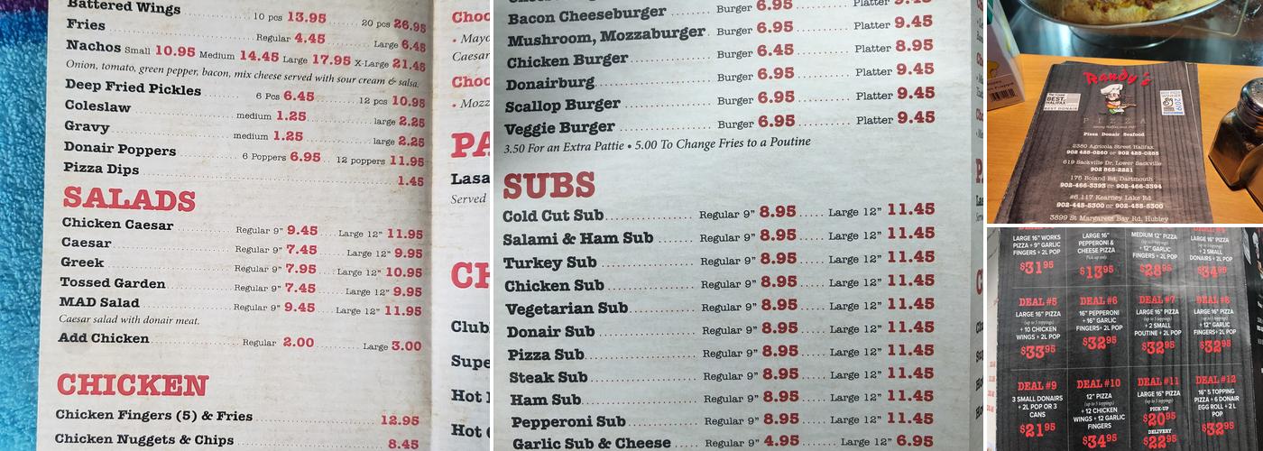 Randy's Pizza Menu