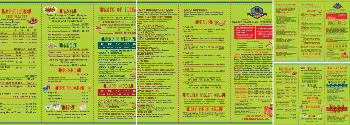 Friend's Pizza Didsbury Menu