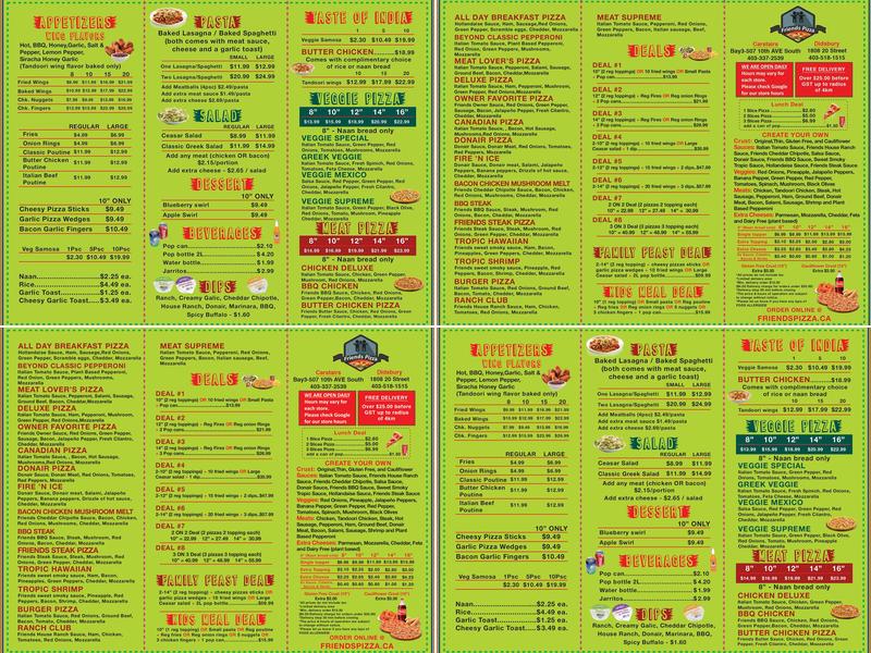 Friend's Pizza Didsbury Menu