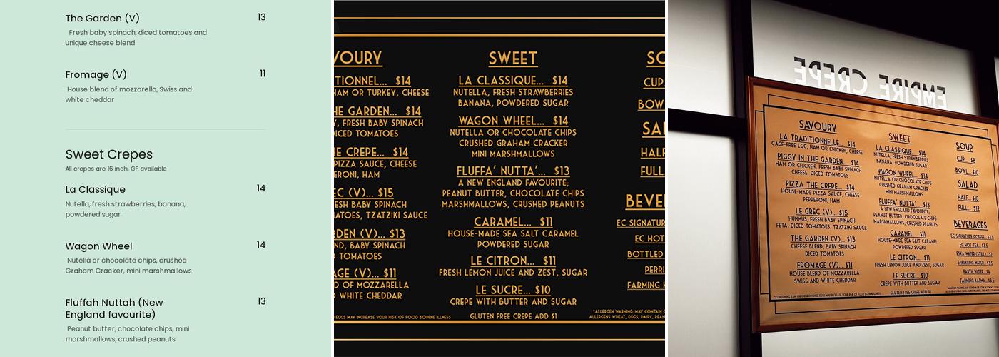 Empire Crepe Menu