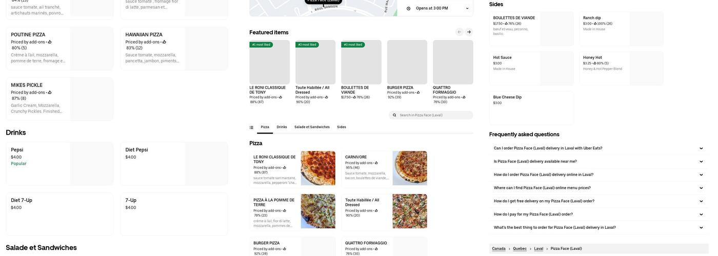 Pizza Face Menu