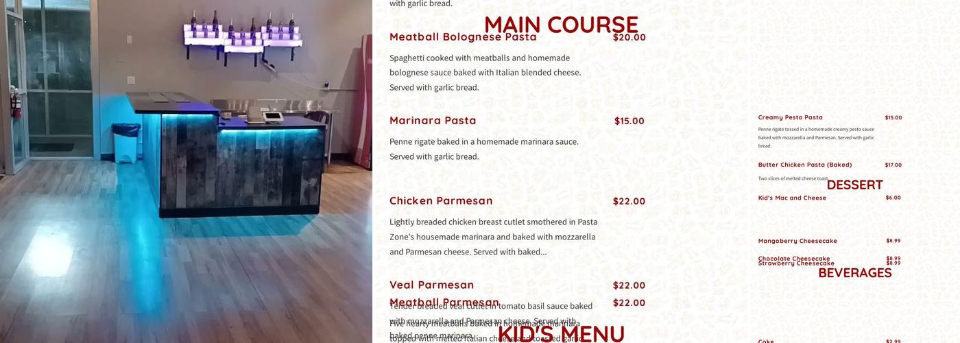Pasta zone Menu