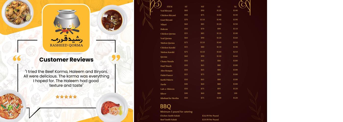 Rasheed Qorma CA Menu