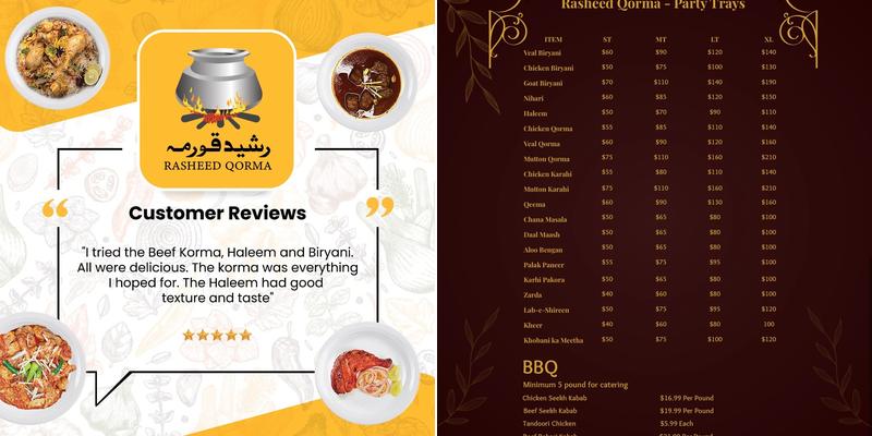 Rasheed Qorma CA Menu