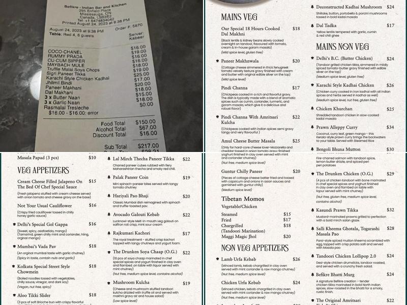 Befikre | Bar + Indian Kitchen Menu
