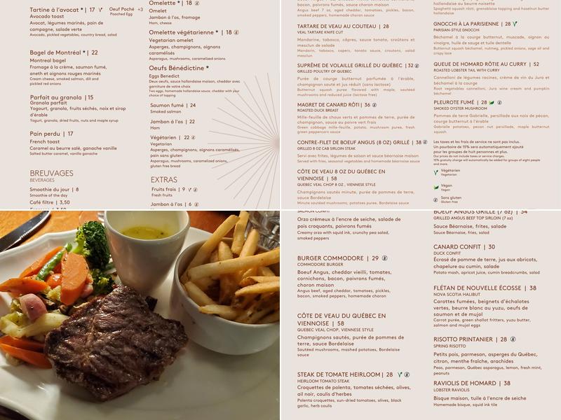 COMMODORE restaurant Montréal Menu