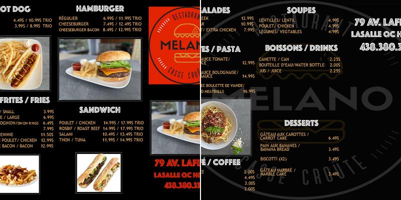 Restaurant Melano Menu