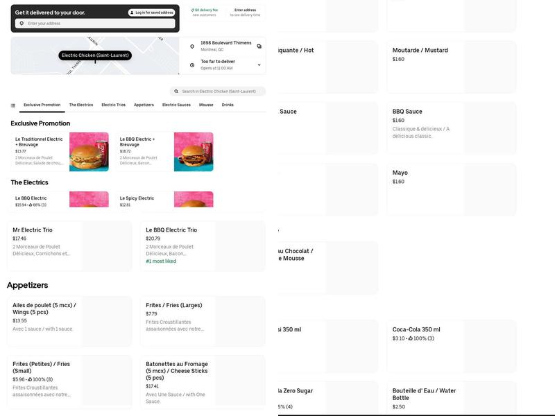 Electric Chicken Menu