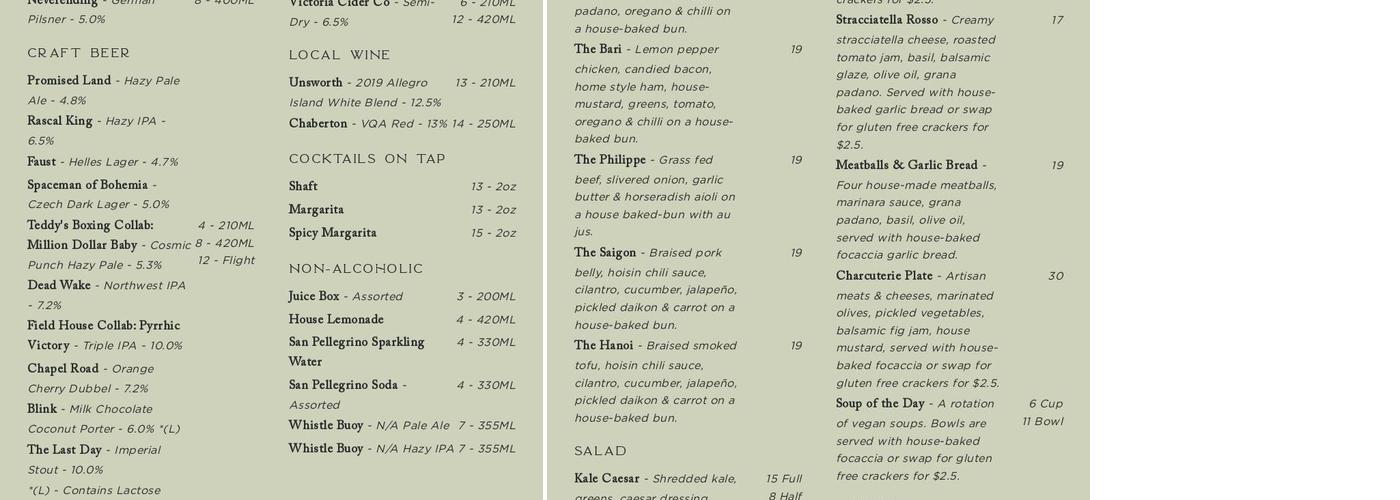 Small Gods Brewing Co. Menu