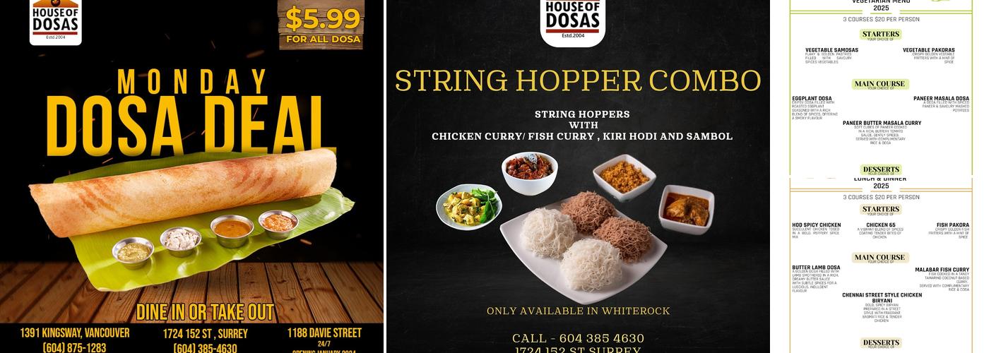 House of Dosas Menu