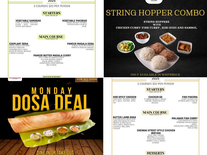 House of Dosas Menu