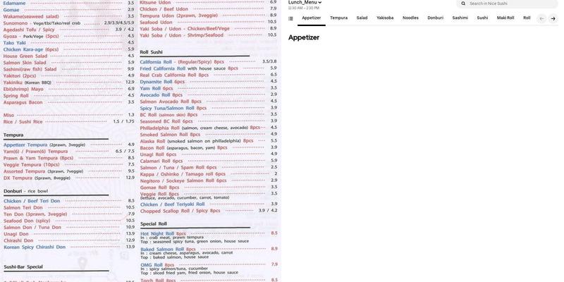 Nice Sushi Menu