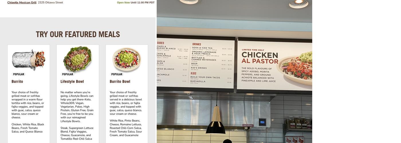 Chipotle Mexican Grill Menu