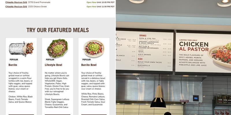 Chipotle Mexican Grill Menu