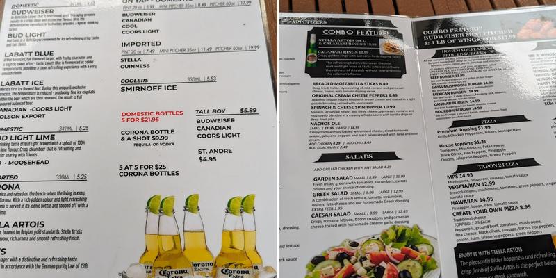 Tap On 2 Bar and Grill Menu