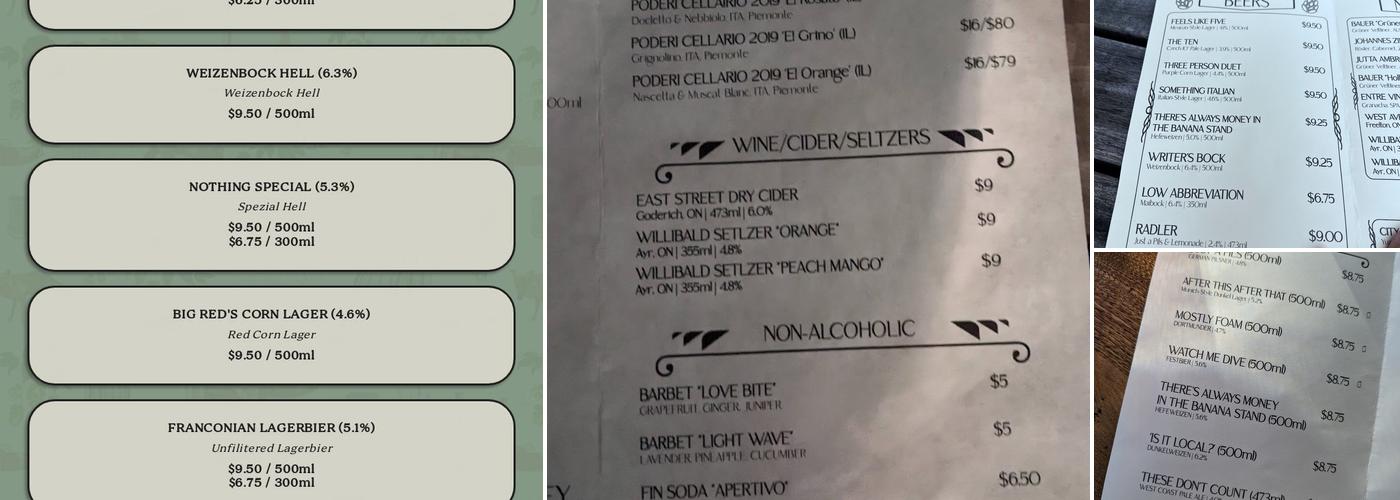 True History Brewing Menu