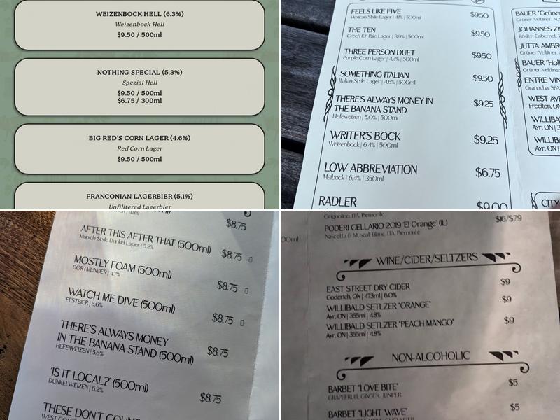 True History Brewing Menu