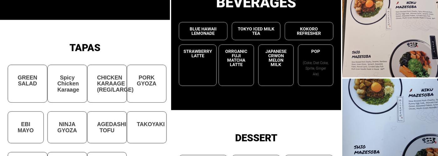 Kokoro Tokyo Mazesoba - Kitsilano Menu